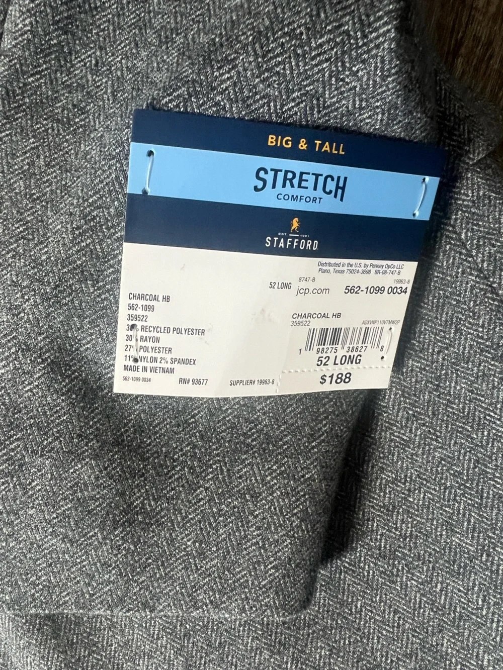 Stafford‎ Men's Classic-Fit Herringbone Sport Coat-Size 52L
